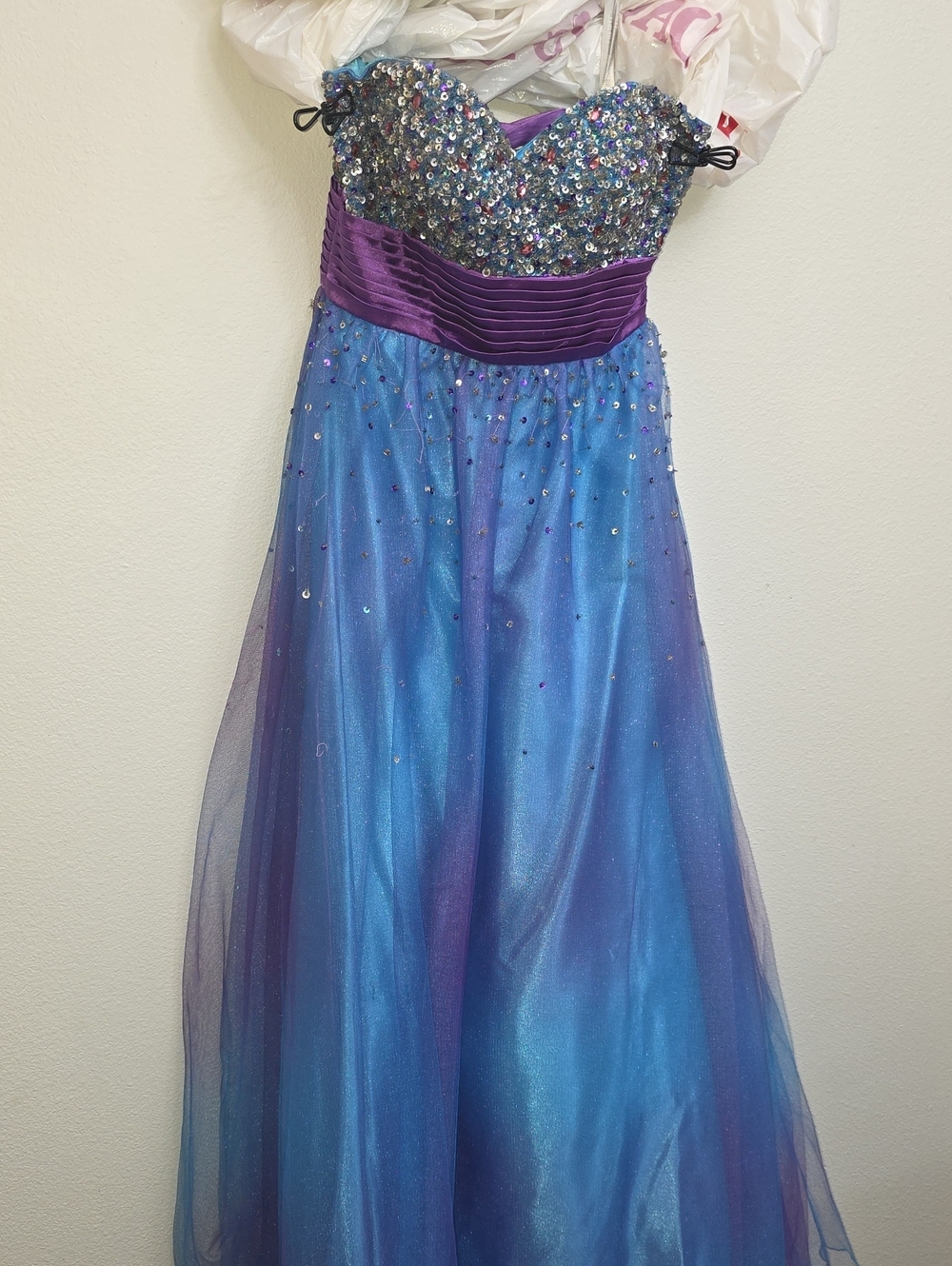 David's Bridal Blue and Purple Sequined Prom Dress
